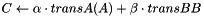 $C \leftarrow \alpha\cdot transA(A) + \beta\cdot transB{B} $